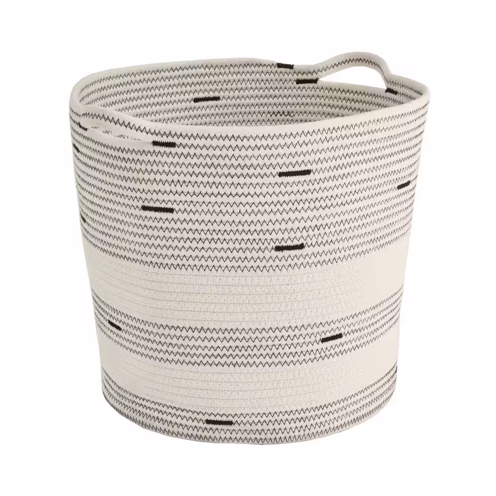 StyleWell Round Cotton Rope Black and White Tote Storage Basket