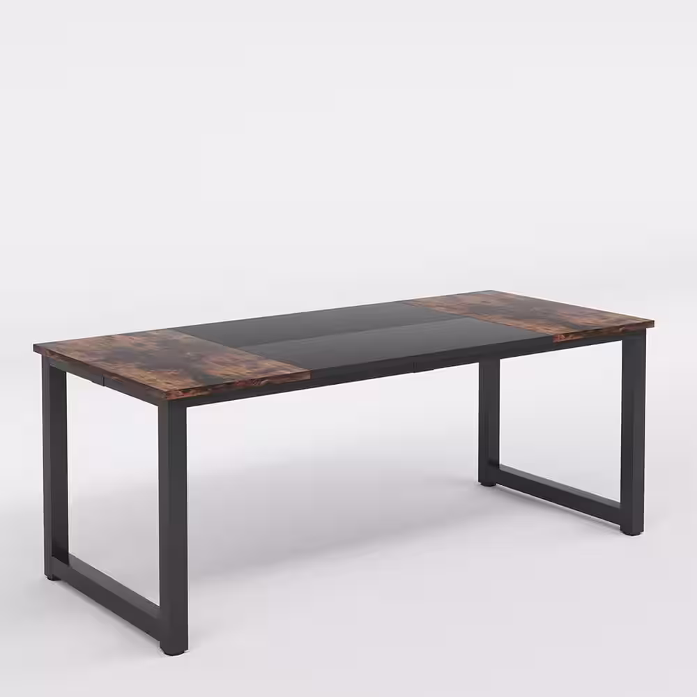 BYBLIGHT 70.8 in. Executive Desk Black and Rustic Brown Computer Desk with Thicken Frame