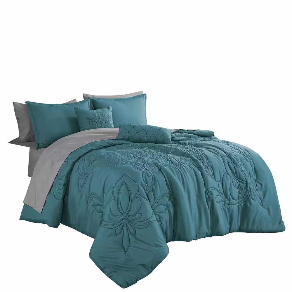 Shatex 9-Piece All Season Bedding Queen size Comforter Set, Ultra Soft Polyester Elegant Bedding Comforters Blue